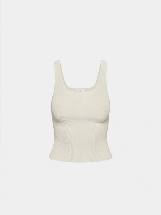 Aritzia Ribbed Sculpt Knit Square-Neck Tank Top in Light Beige - Picture 3 of 9